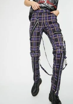 Tripp NYC Bottoms Purple Plaid Bondage Pants