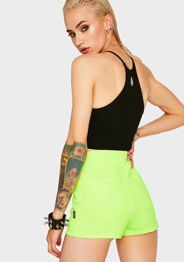 Tripp NYC Neon Lime Zip Shorts 6 Tripp NYC Neon Lime Zip Shorts