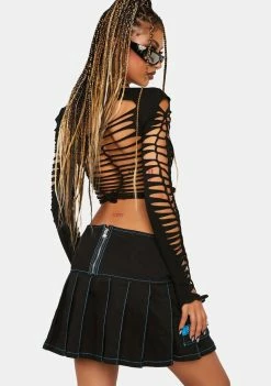 Tripp NYC Blue Multi Eyelet Pleated Skirt 9 Tripp NYC Blue Multi Eyelet Pleated Skirt