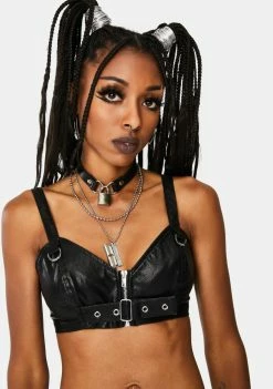 Tripp NYC Black Buckle Extra Crop Top Tops