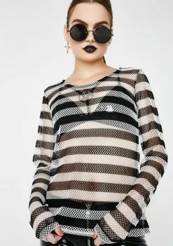 Tripp NYC Long Sleeve Striped Mesh Top