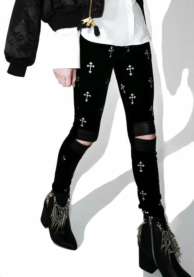 Tripp NYC Bottoms Metallic Cross Velvet Leggings 5 Tripp NYC Bottoms Metallic Cross Velvet Leggings