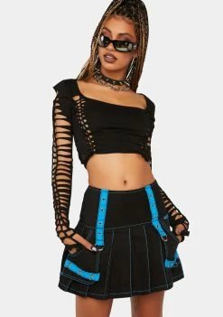 Tripp NYC Blue Multi Eyelet Pleated Skirt