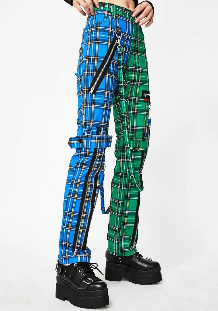 Tripp NYC Bottoms Split Leg Blue Plaid Bondage Pants 3 Tripp NYC Bottoms Split Leg Blue Plaid Bondage Pants