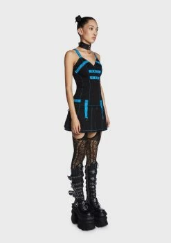 Tripp NYC Black/Blue Pleated Mini Dress Club Dresses
