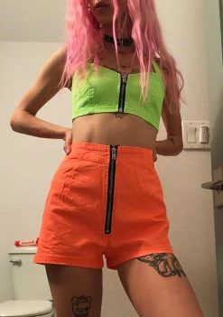 Tripp NYC Neon Orange Zip Up Shorts Bottoms